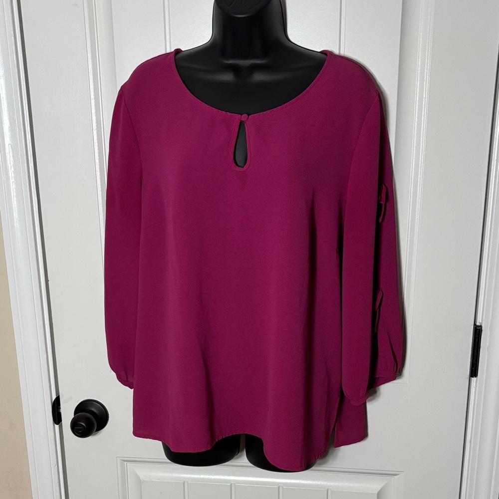 Investments Fuchsia Blouse with Keyhole Detail